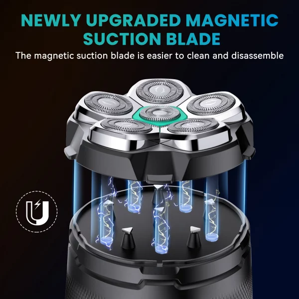 KENSEN Electric Head Shaver for Bald Men 6D Magnetic Razor Hair Trimmer USB Rechargeable LED Display Waterproof Beard Shavers 5