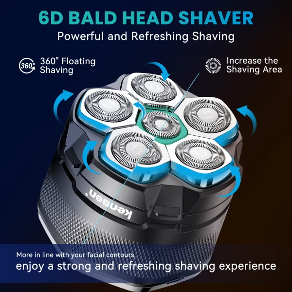 KENSEN Electric Head Shaver for Bald Men 6D Magnetic Razor Hair Trimmer USB Rechargeable LED Display Waterproof Beard Shavers 2